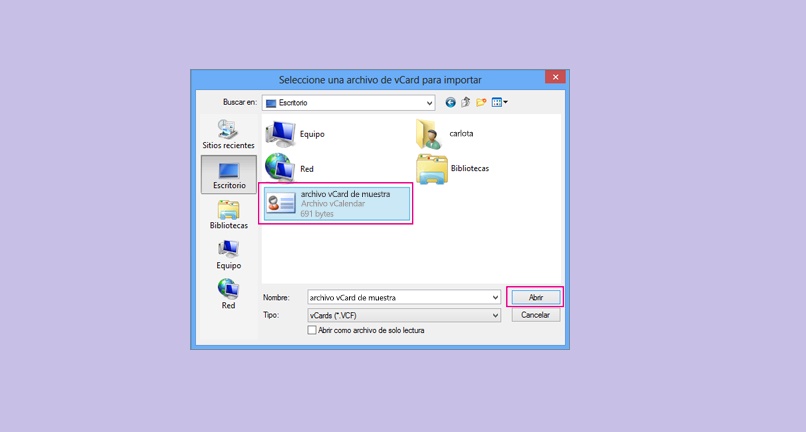 Abrir vCard VCF en Windows