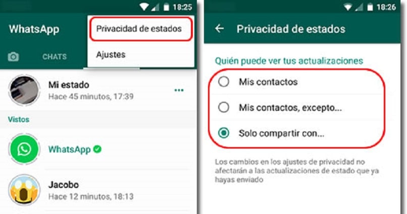 ajustes de privacidad en los estados de whatsapp
