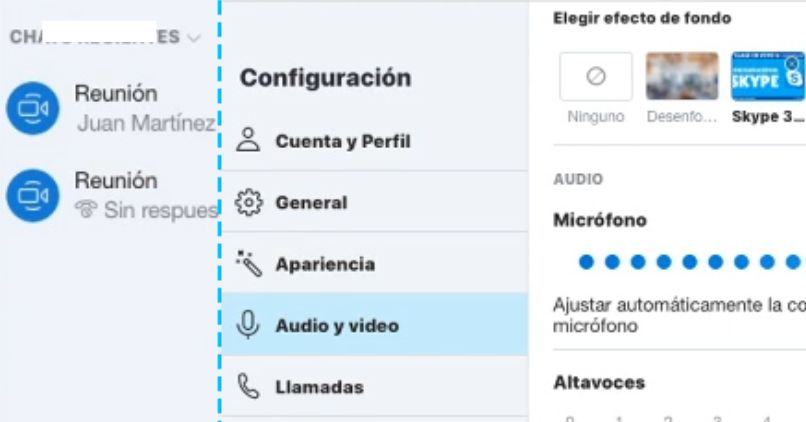 configuracion de audio y video de skype