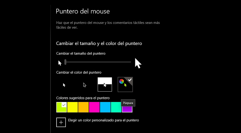 Colores de puntero Windows 10