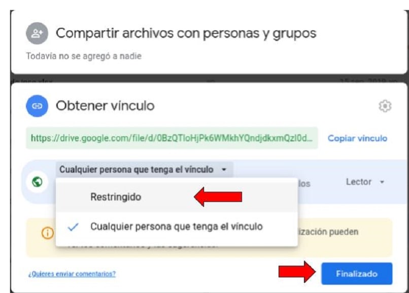 restringir el compartir archivos por enlace en google drive