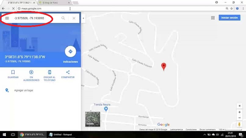 ubicar sitio mediante coordenadas de google maps en la pc